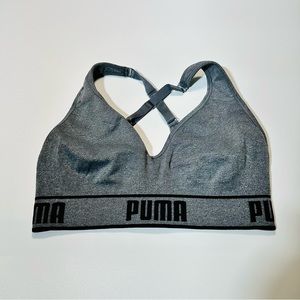Puma sports bra Solstice heathered gray adjustable straps workout women size M